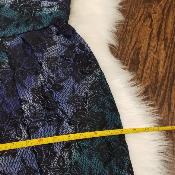 Le Chateau Blue Teal Strapless Sweetheart Black Lace Pockets Dress Cocktail S - Picture 8 of 11